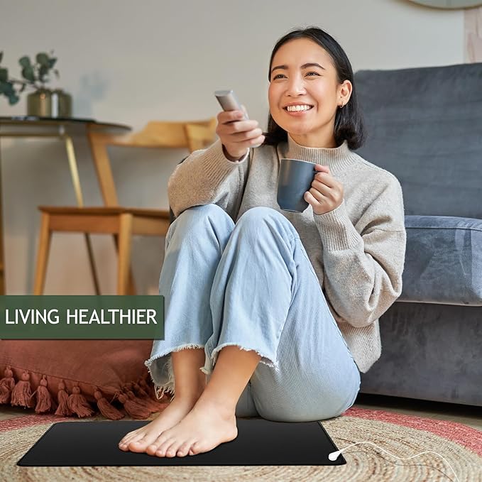 Grounding Mat Plus Grounding Cord. Grounded Foot Therapy, Grounding Desk Mat, Grounding Keyboard Mat to Protect The Body, Improve Energy, Relieve Pain,Sleep Assist (11.6X39 in)