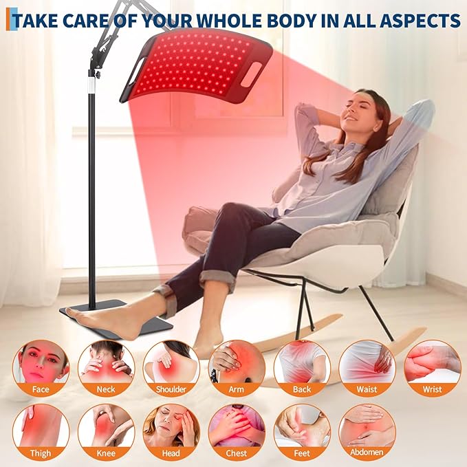 Curved Red Light Therapy Floor Lamp, 104 LEDs Red Infrared Light Therapy Device for Face and Body, Adjustable Stand for Home Use, 660nm+850nm for Skin Care & Pain Relief