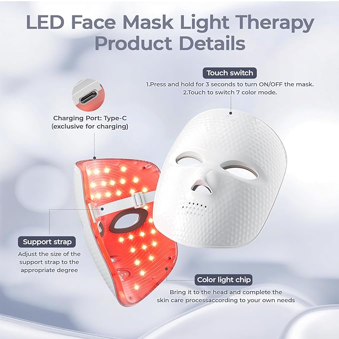 Red Light Therapy for Face Cordless LED Face Mask Light Therapy,USB Rechargeable,Red Mask for Home Working Travel Yoga Sleep LED Silicone mask