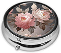 ZhongGuo Beautiful Pink Flower Printed Pill Organizer,Round Travel Pill Organizer Mini Medicine Pill Box for Purse Iron Plating