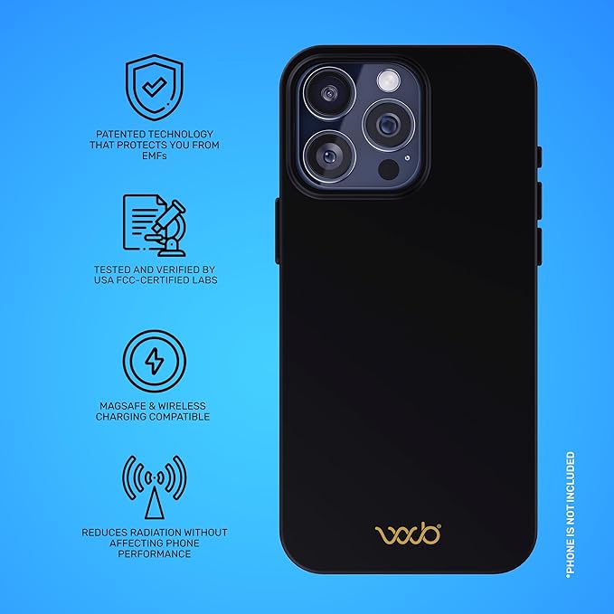 WAVEBLOCK EMF Protection Silicone iPhone Case, Radiation Blocker Cell Phone Case, 5G Shield Reduction, Lightweight, USA Patented and Tested in FCC Lab, iPhone 15 Pro Max Black