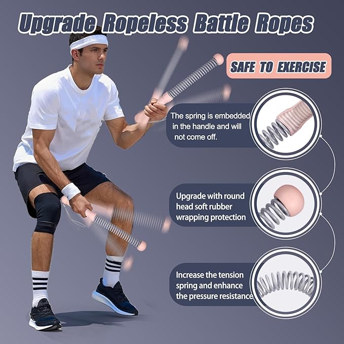 Weighted Ropeless Battle Ropes for Home Gym, Heavy Duty Portable Cordless Battle Ropes for Home and Outdoors，Workout Exercise Rope for Women and Men,2PCS