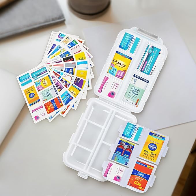 INVODA 7-Day Pill Organizer with Medicine Labels Travel Pill Case Compact, Portable Medication Organizer for Daily Use (3.7 x 2.4 x 1.18 Inches)