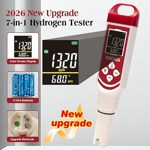 Upgraded Hydrogen Water Tester Meter Verified Digital 7-in-1 H2 ORP pH Meter Salt TDS EC Water Tester for Hydrogen Bottle, Pool, Aquarium, Drinking Water, Hydroponic