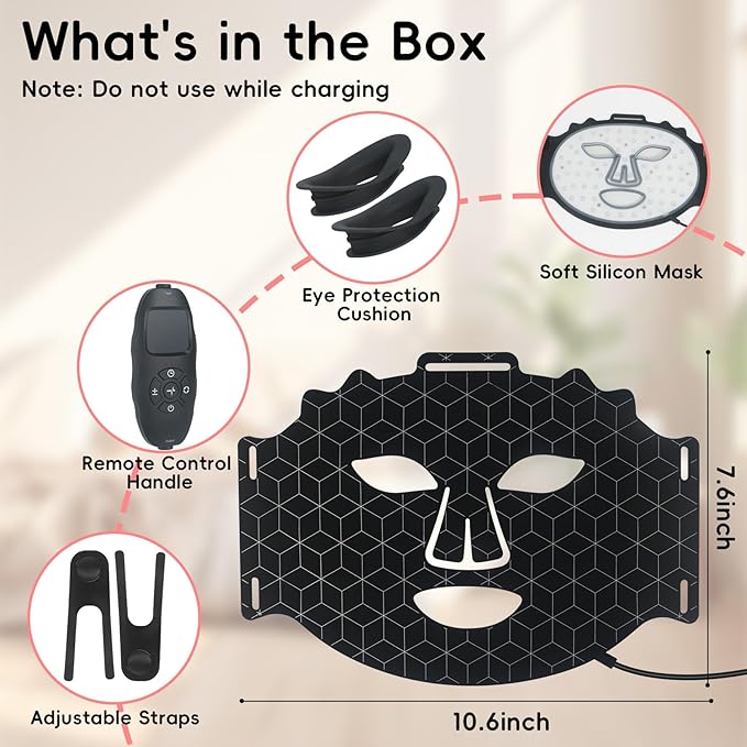 Red Light LED Facial Mask, 3 Modes Portable Silicone Skincare Mask with 850NM Infrared, Red & Blue Light Mask with Timing Function Eye Protection Cushion, for Home Use Skin Appearance Support
