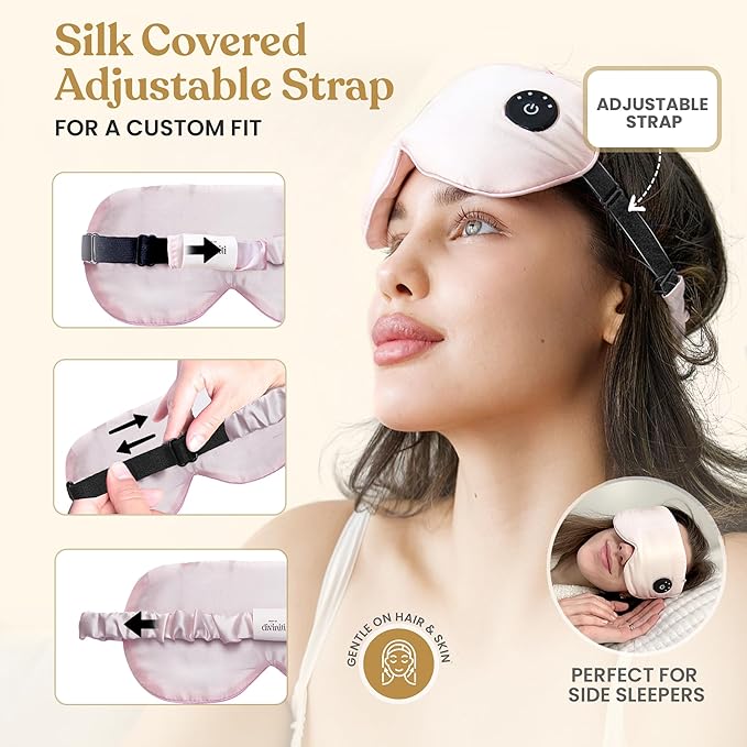 Silk Cordless Heated Eye Mask for Dry Eyes - Heating Warm Electric Mask Hot Moist Compress Heating Pad, Blepharitis, Chalazion, Stye - USB Rechargeable Sleep Mask - Pink