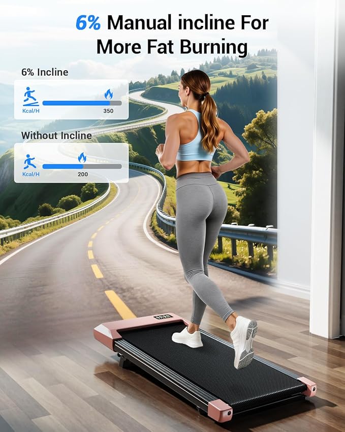 Superun Walking Pad with 6% Incline, Under Desk Treadmill for Home Office, 3 in 1 Portable Walking pad Treadmill with Remote Control and LED Display, 2.5HP Quiet Mini Treadmills, 300 lbs Capacity