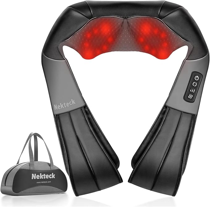 Nekteck Shiatsu Neck Massager with Heat for Pain Relief Deep Tissue, 2026 Upgraded Back Shoulder Kneading Massage Pillow, Body Relaxation Tool Gifts for Him Her (with Storage Bag, NOT Cordless)