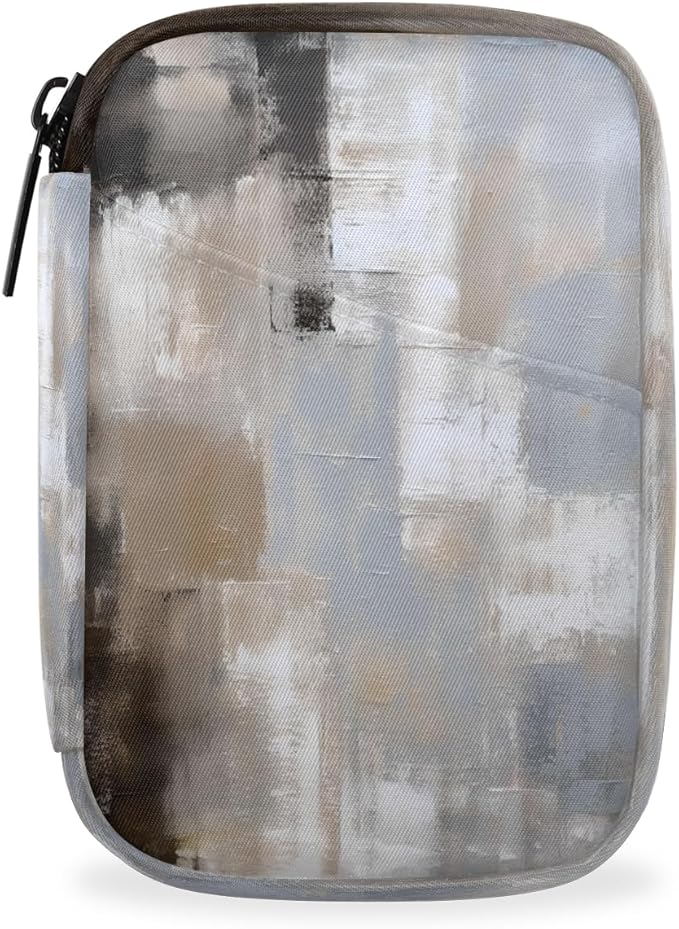 Abstract Retro Gray Art Travel Pill Organizer Box Weekly Portable Pill Case Daily Pills 7 Day Small Birth Control Pills Container Removable Compartments for Medicine Vitamins Fish Oil