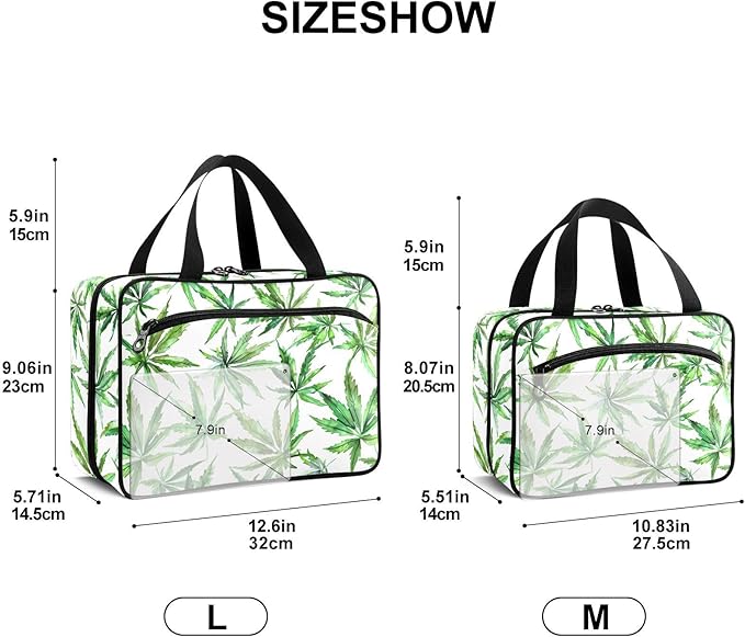 Fustylead Watercolor Green Marijuana Leaves Empty Travel First Aid Bag Large Home Medication Bag with Zipper for Pills,Vitamin,Fish Oil,Supplements for Women and Men