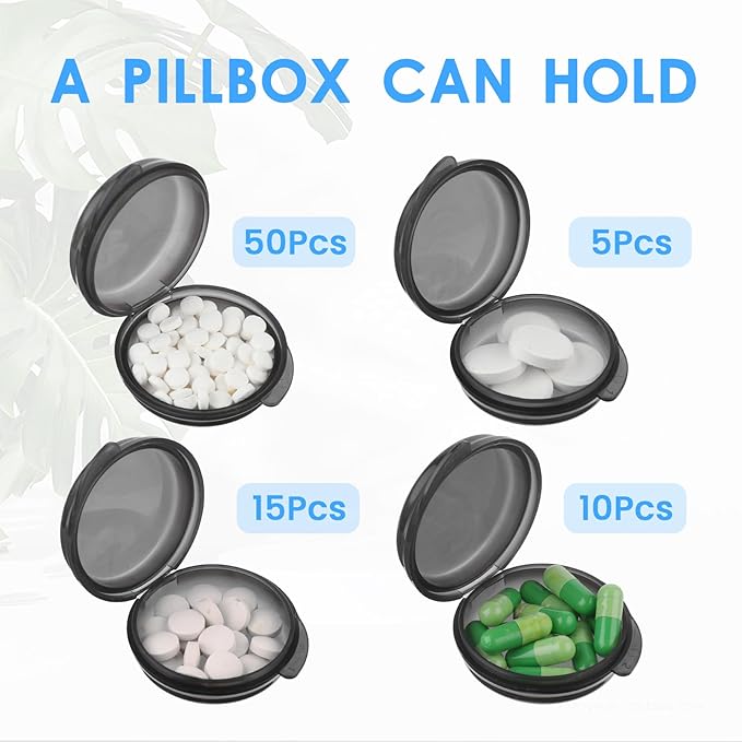 5PCS Small Pill Box, Travel Round Pill Case, Portable Medicine Pill Container Holder, Daily Mini Pill Organizer for Purse Pocket to Hold Vitamin Medication Fish Oil Supplement