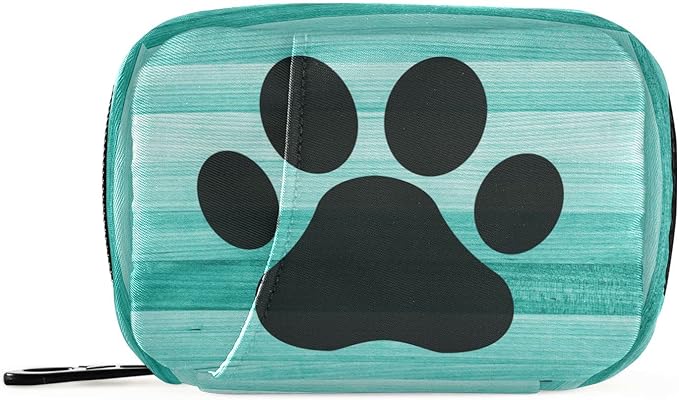 Ollabaky Teal Turquoise Wooden Striped Pill Case, Weekly Portable Dog Paw Pill Bag Container 7 Days Pill Box Organizer Vitamin Supplement Holder with Zipper for Travel Family Busines