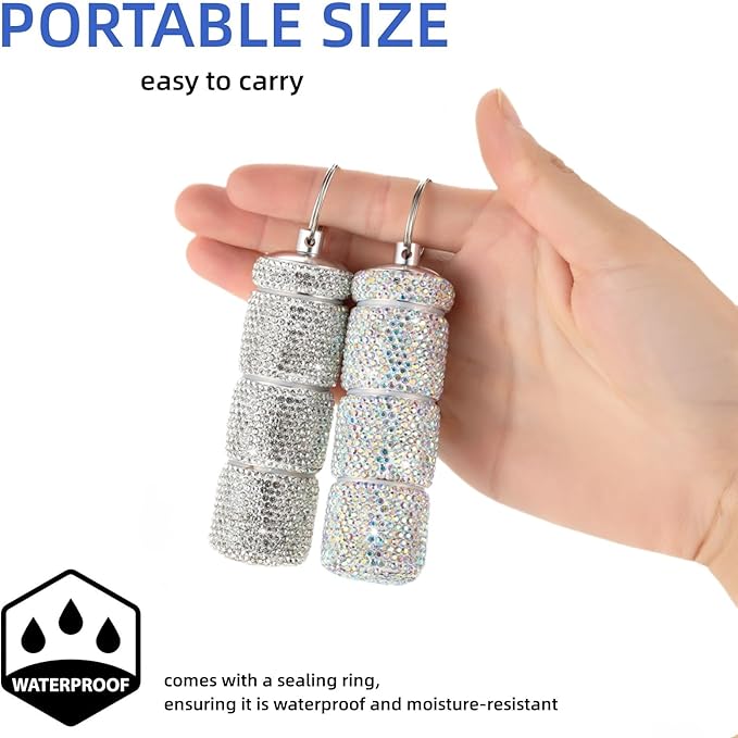 Keychain Pill Holder Box Travel Small Pill Case Bling Portable Purse Medicine Case Container Metal Pill Organizer Fob for Vitamin Medicine(Ab)