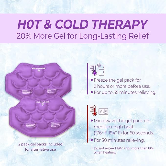 KingPavonini Extra Large Ice Pack for Back Pain Relief with Extension Strap, Reusable Lower Back Gel Ice Wrap for Lumbar Surgery, Sciatica, Herniated Disc, Coccyx Pain, Cold/Hot Therapy, 2 Gel Packs