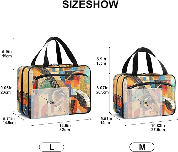 Fustylead Abstract Guitar Modern Art Pill Organizer Bag Large Medicine Travel Carrying Case with Zipper for Vitamin Supplements Fish Oil, Empty First Aid Kit for Hiking Camping