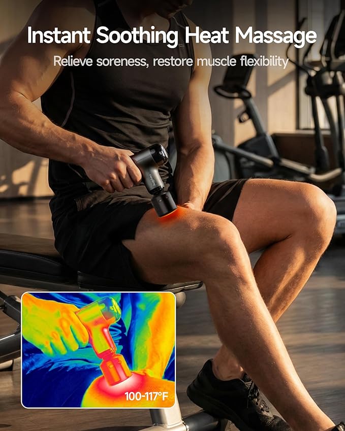 Mini Massage Gun with Heat and Cold, Deep Tissue Massage Gun, Portable Percussion Muscle Massager with 4 Massage Heads for Athletes