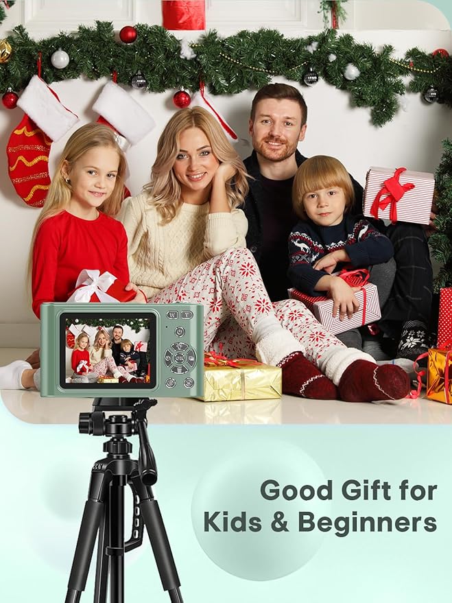 Digital Camera - 1080P Vlog Camera, 44MP Compact, 16X Zoom, Anti-Shake, Green Gift for Kids