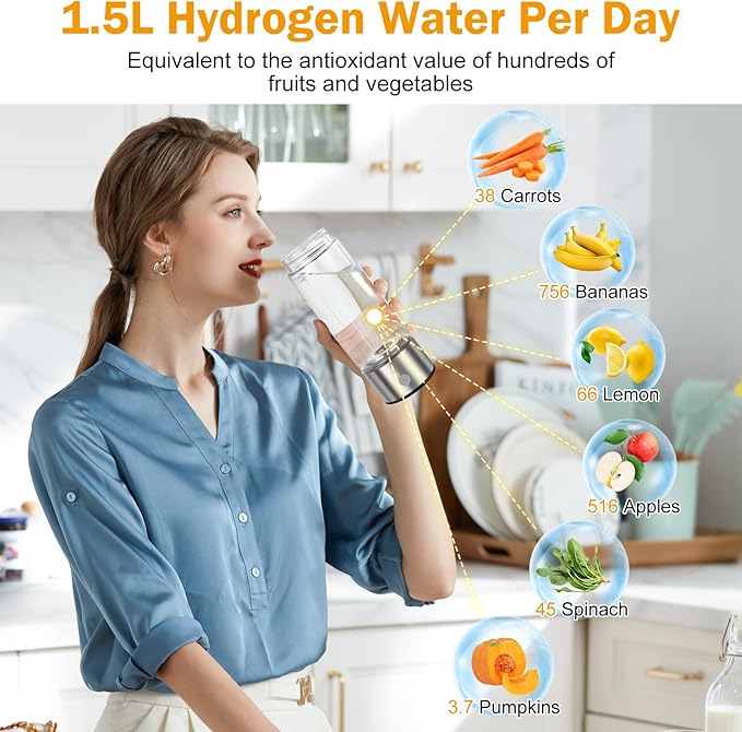 Upgrade Hydrogen Water Bottle, Hydrogen Water Generator with Advanced SPE PEM Technology, 420ml(14OZ) Hydro Water Machine, Portable Water Ionizer for Travel, Office, Fitness & Everyday Hydration