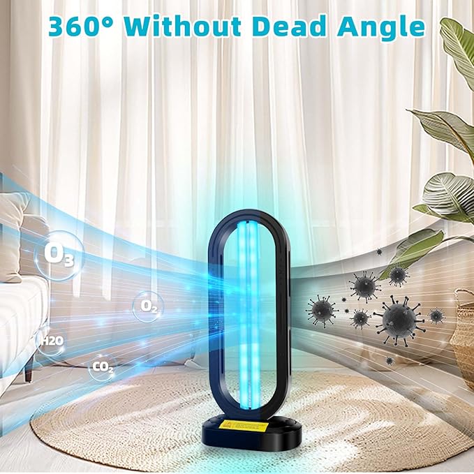 UV Light Sanitizer,4-Speed Timing and Remote Control UVC Home Disinfection Device,Portable Ultraviolet Light Sanitizer Effectively Mold Remover and Dust Mites,UV Lamp for Whole Room,Black