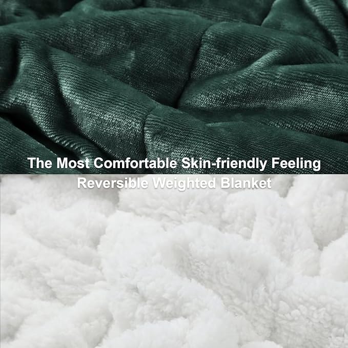 Alomidds Weighted Blanket for Adults, Twin Size 12 lbs Weighted Blankets,Heavy Blanket with Reversible Soft Shiny Fleece and Cozy Warm Sherpa for Couch Bed, 48 x 72 inches,Green