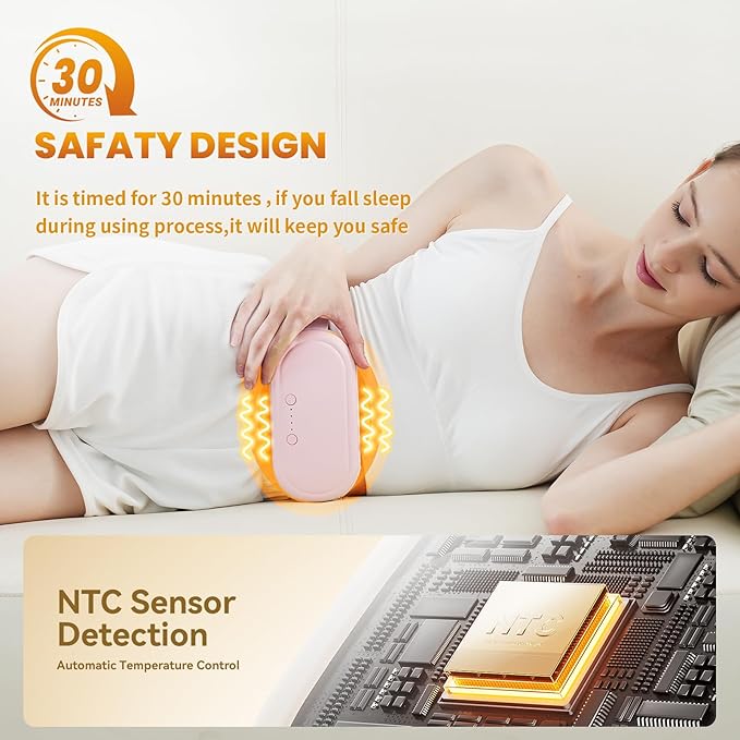 Portable Electric Heating Pad for Period Cramps, Menstrual Heating Pads with 4 Heat Levels and 4 Vibrating Modes for Women Stomach Pain Relief-Pink