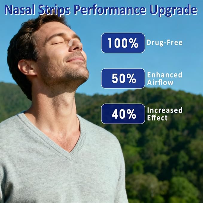 Nasal Strips for Snoring - Extra Strength Nose Strips for Breathing (60 ct), Clear Nose Tape for Sleeping and Sports, Nasal Congestion Relief, Oil & Sweat Proof
