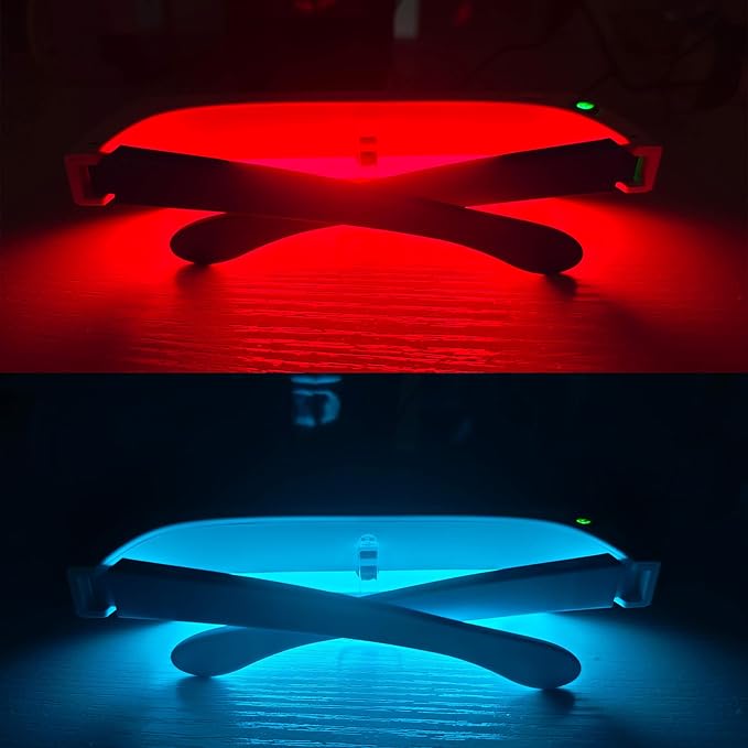 Red & Blue Light Therapy Glasses – 670nm Red Light for Eye Comfort & Visual Wellness, 480nm Blue Light for Energy, Mood & Sleep Support – Wearable Light Therapy Eyewear with Timer