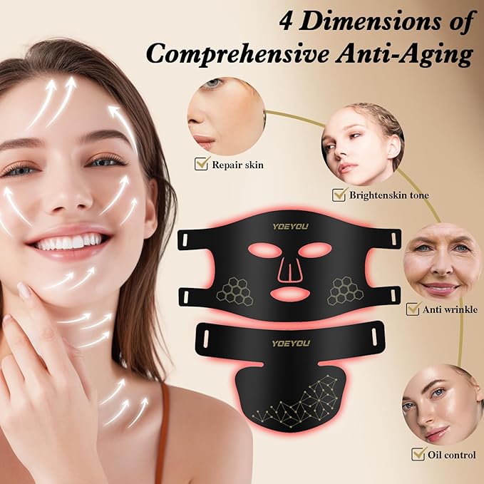 Red Light Therapy for Face and Neck, 850nm Infrared & Red Light Mask, 4 Modes LED Face Mask Light Therapy with Neck Masks, 2600mAh Rechargeable Portable Skincare Device at Home & Travel
