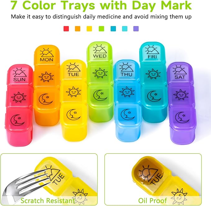 Large 7 Day Pill Organizer Weekly, Chrxbei Daily Medicine Container 3-Times-a-Day, Medication Holder for Vitamins, Fish Oils, Supplement, Deep Pills Planer for Elderly and Family - Morning Noon Night