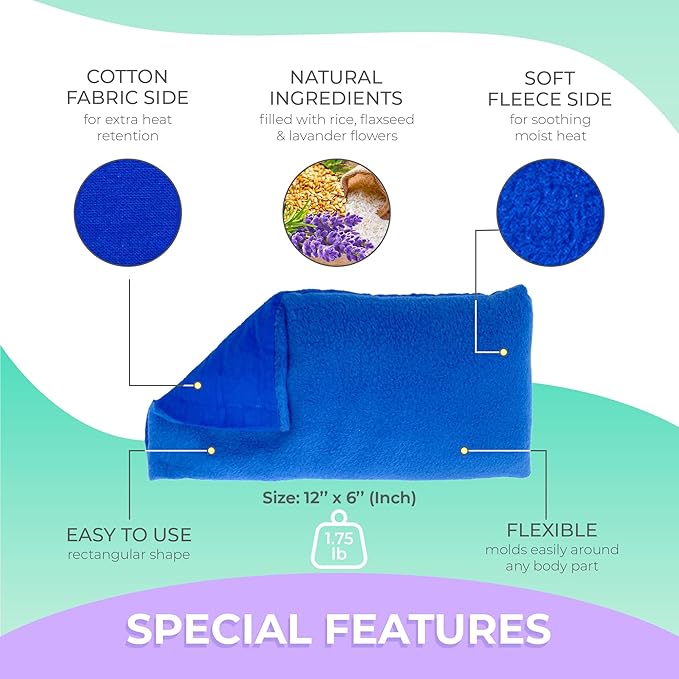 Microwavable Heating Pads for Lower Back, Neck, and Shoulder Pain Relief - Moist Microwave Heating Pad for Muscles and Joints - Microwave Hot Pack Heat Pad for Cramps - 2 Packs Blue - Lavender Scent
