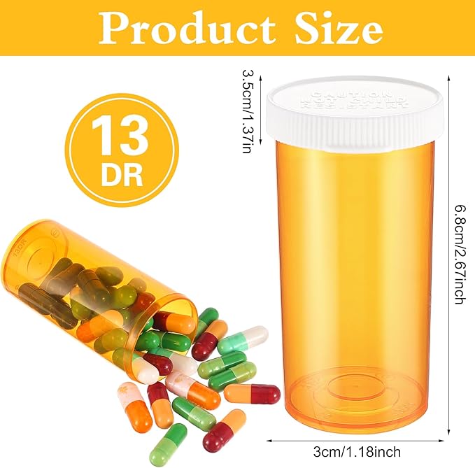 Empty Pill Bottles with Caps, Small Medicines Bottle Plastic Vials Easy Open Medication Vials Containers Clear Travel Pill Cases Organizers (13 Dram, 9 Pcs)