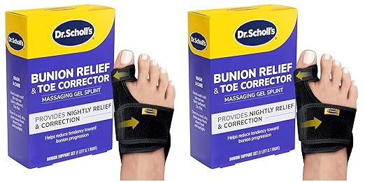 Dr. Scholl's BUNIONRELIEF & TOE CORRECTOR Massaging Gel-Bunion Splint & Big Toe Straightener-Orthopedic-Bunion for Women&Men Bunion Pads for-BunionPainRelief,1 Support Set (Left&Right),(Pack of 2)