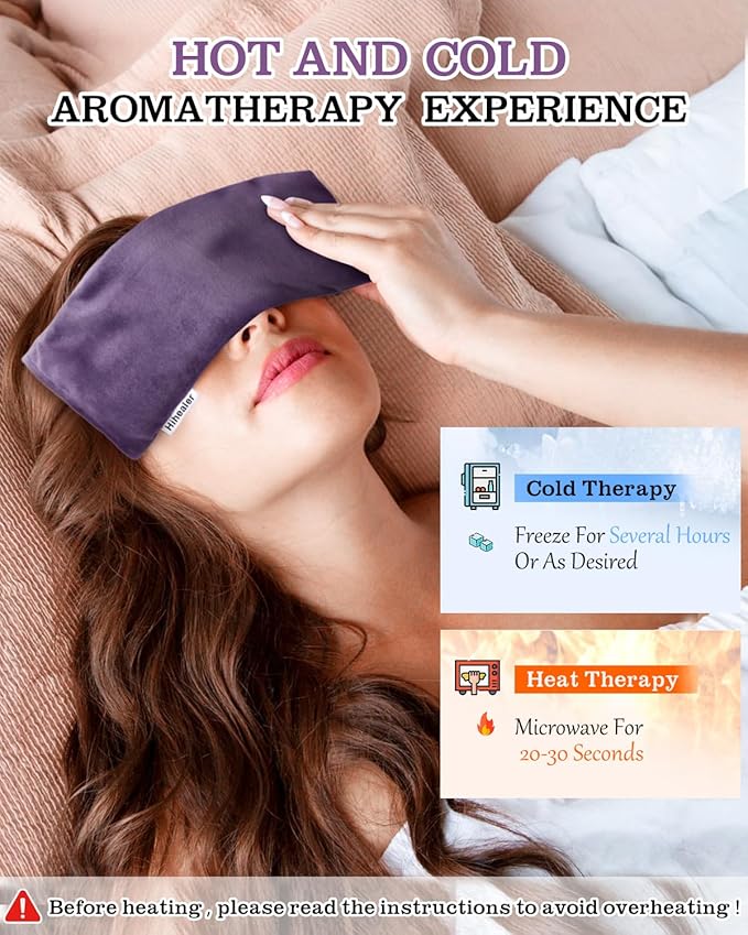 Weighted Eye Mask for Sleep, Yoga, Meditation, Lavender Eye Pillow Heated for Headache, Sinus, Dry Eyes Relief, Moist Heat Mask Purple Relaxation Gifts for Women (Purple)