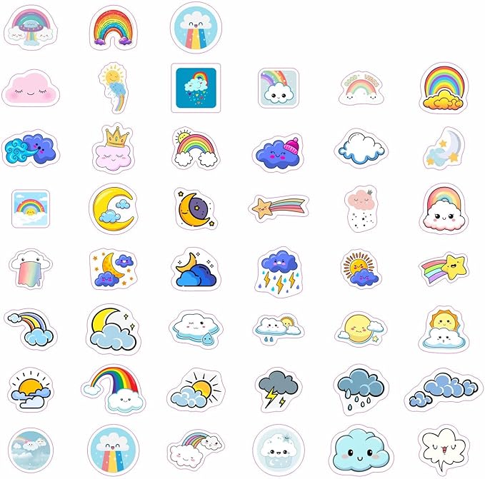 BulbaCraft Cloud Stickers, Rainbow Stickers for Water Bottles, Cloud Stickers, Cloud Birthday Party Decorations and Supplies, Rainbow Party suppliess, Gifts for Women & Men