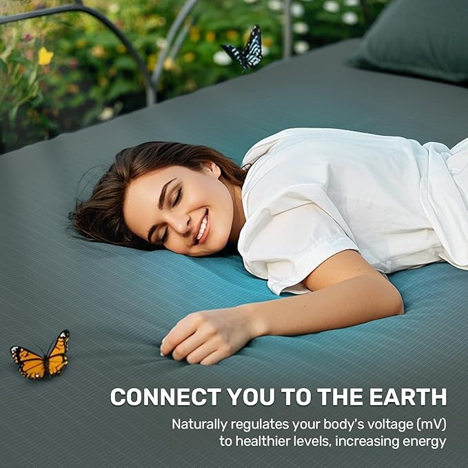 Reaks Grounding Sheets Queen Size, 95% Cotton + 5% Pure Silver Fiber, Fitted Bed Sheet with Deep Pocket Up to 15'', Earthing Mattress Pad with Grounding Cord