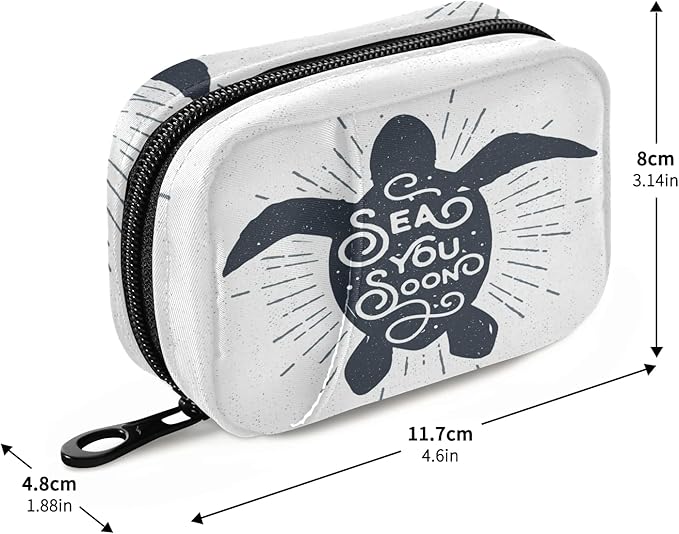 Hand Drawn Turtle Pill Box 7 Day Pill Case Travel Pill Organizer Bag with Zipper Portable Weekly Case Compact Size for Vitamin Supplement Holder