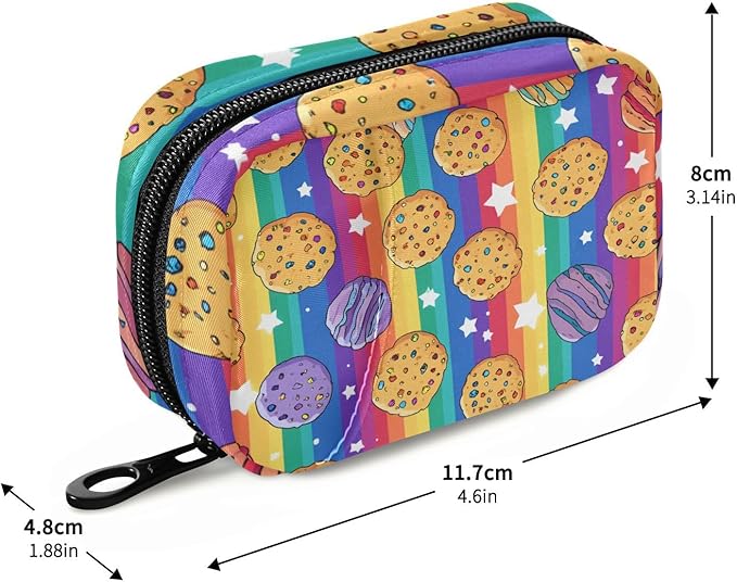 Rainbow Stripes Cookies Stars Travel Pill Organizer Case Box Container Weekly Portable Vitamin Medicine Holder Storage Bag with Zipper Removable