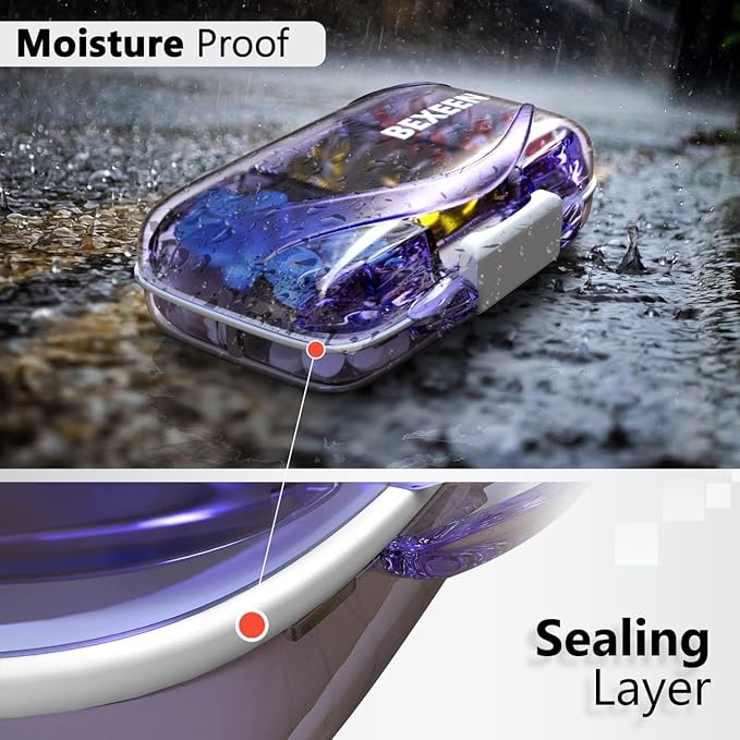 Travel Pill Organizer - Moisture Proof Portable Vitamin Holder with 7 Compartments, Compact Supplement Case for Purse Essential Medicine Kit fot Traveling Pocket Pharmacy with Labels, Purple
