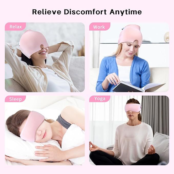 Migraine Relief Cap, Gel Cooling Eye Mask, Cooling Gel Relief 2 Pack Set, Hot/Cold Therapy, Cold Compress for Head, Headache Eyes Mask for Sinus, Puffy Eyes, Tension and Stress Relief