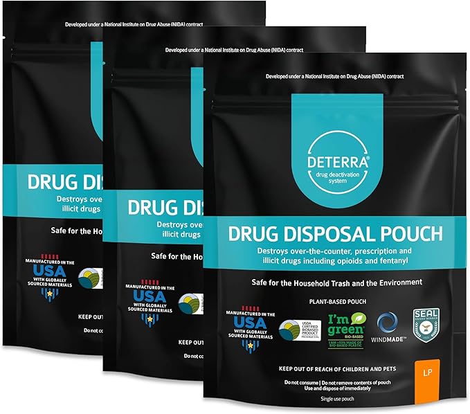 Drug Deactivation Disposal System - Deterra Safe Medication, Pill, and Liquid Destroyer - Large Pouch (25-Pack)