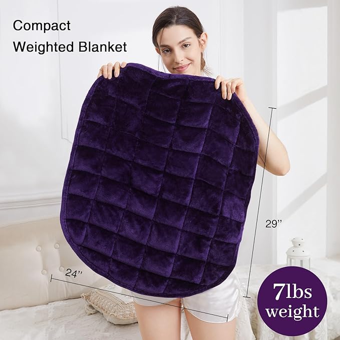 Alomidds Weighted Lap Blanket 7lbs, Cozy Breathable Flannel Weighted Lap Pad for Adults, Small Weighted Blanket for Travel, Sleeping, Couch, Purple, 29" x 24"