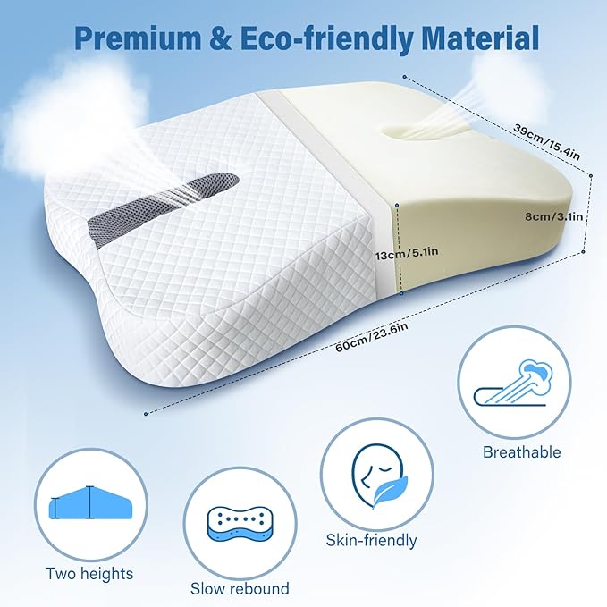 SAHEYER Anti-Snoring Pillow for Side Sleepers, Stop Snore Aid with Memory Foam, Orthopedic Pillow for Sleeper, Snoring Solution and Remedy, Anti-Snore Devices, White
