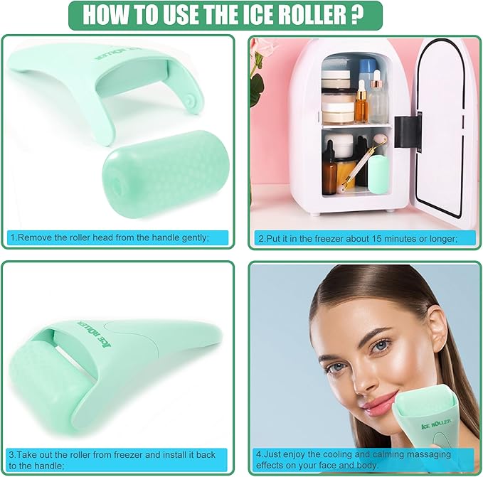 2 Pack Ice Roller for Face and Body Massage, Facial Roller Skin Care Tool for Reduce Wrinkles and Puffiness, Migraine Pain Relief and Skin Tighten, Cold Therapy for Cooling and Calming.(Pink+Green)