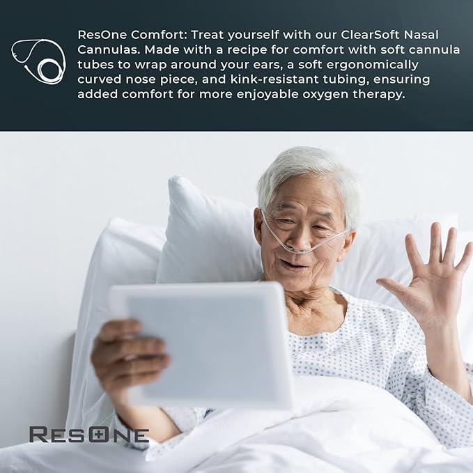 ResOne 14Ft Soft Adult Oxygen Nasal Cannula 1-Pack - Curved Prongs, Crush-Resistant Tubing - Nasal Tubes, Oxygen Concentrator Supplies - Soft Curved Nose Piece, Standard Size, Standard Flow 6 LPM