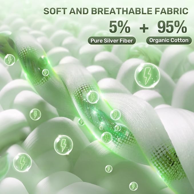 Reaks Grounding Sheets Queen Size, 95% Cotton + 5% Pure Silver Fiber, Fitted Bed Sheet with Deep Pocket Up to 15'', Earthing Mattress Pad with Grounding Cord