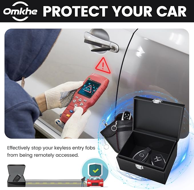 Faraday Key Fob Protector, Faraday Box for Car Keys with 2 Pack Faraday Bags, RFID Box for Car Keys, Car Key Signal Blocking Box Box for Car Security (Small)