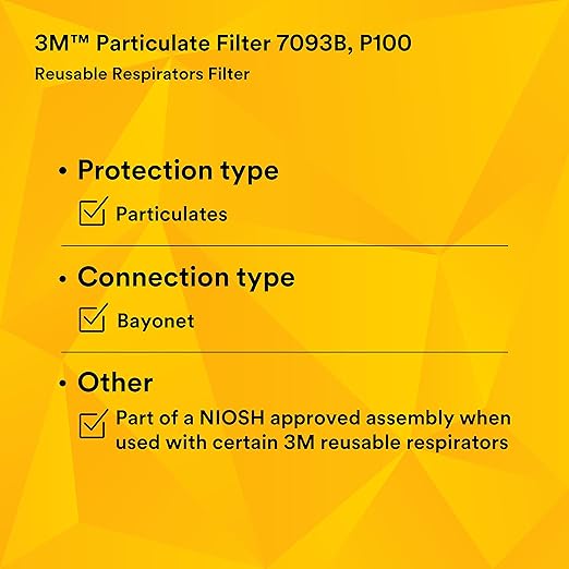 3M P100 Respirator Filter 7093B, 1 Pair, Helps Protect Against Oil and Non-Oil Based Particulates, Asbestos, Mold, Silica, Grinding, Sanding, Welding