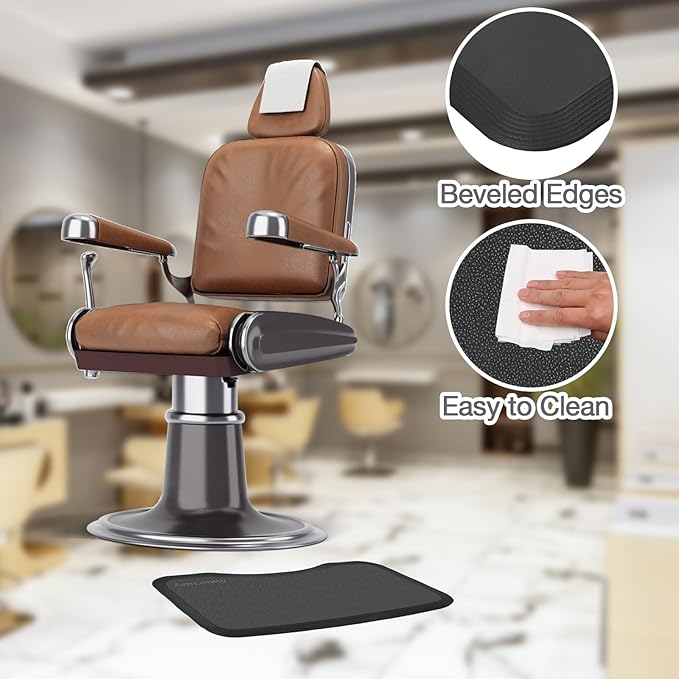 17''x28'' Small Anti Fatigue Salon Mat for Single Hair Stylist - Anti-Slip Antique Series Barber Shop Chair Floor Mat (5/8'' Thick, Black) - Compact & Budget-Friendly