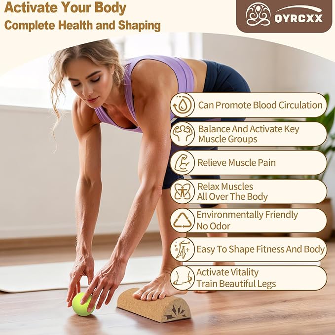 14in Extra Long Cork Balance Board - Foot Balance Cork, Foot Strengthener & Balance Kit for Plantar Fasciitis Recovery - Enhance Ankle Strength & Stability, Supports 440+ Lbs ﻿