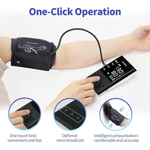 Blood Pressure Monitor Upper Arm, Digital Blood Pressure Machine for Home Use with Backlit LED Display, Portable BP Machine (Voice Broadcast) Large Adjustable Cuff 8.7"-16.5", 2x99 Readings